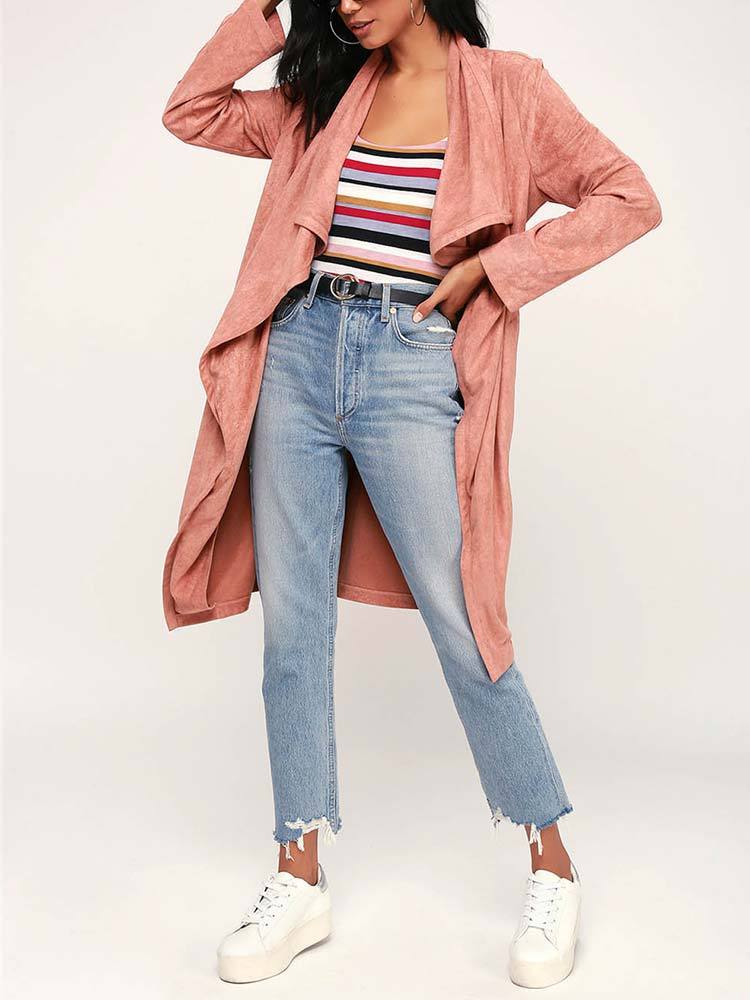 Cardigan Déconracté Ceinture à Taille Manteau d'automne Rose - CA Mode