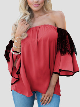 Blouse à Manches Évasées Rouge - CA Mode