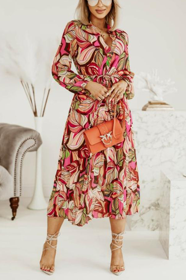 Maleah Floral Button Pleated Midi Dress