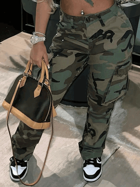 Women's Pants High Waist Pocket Camo Cargo Pants