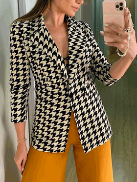 Women's Blazers Houndstooth Lapel Long Sleeve Slim Blazers