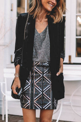 Touch Chic Look Pocketed Velvet Blazer