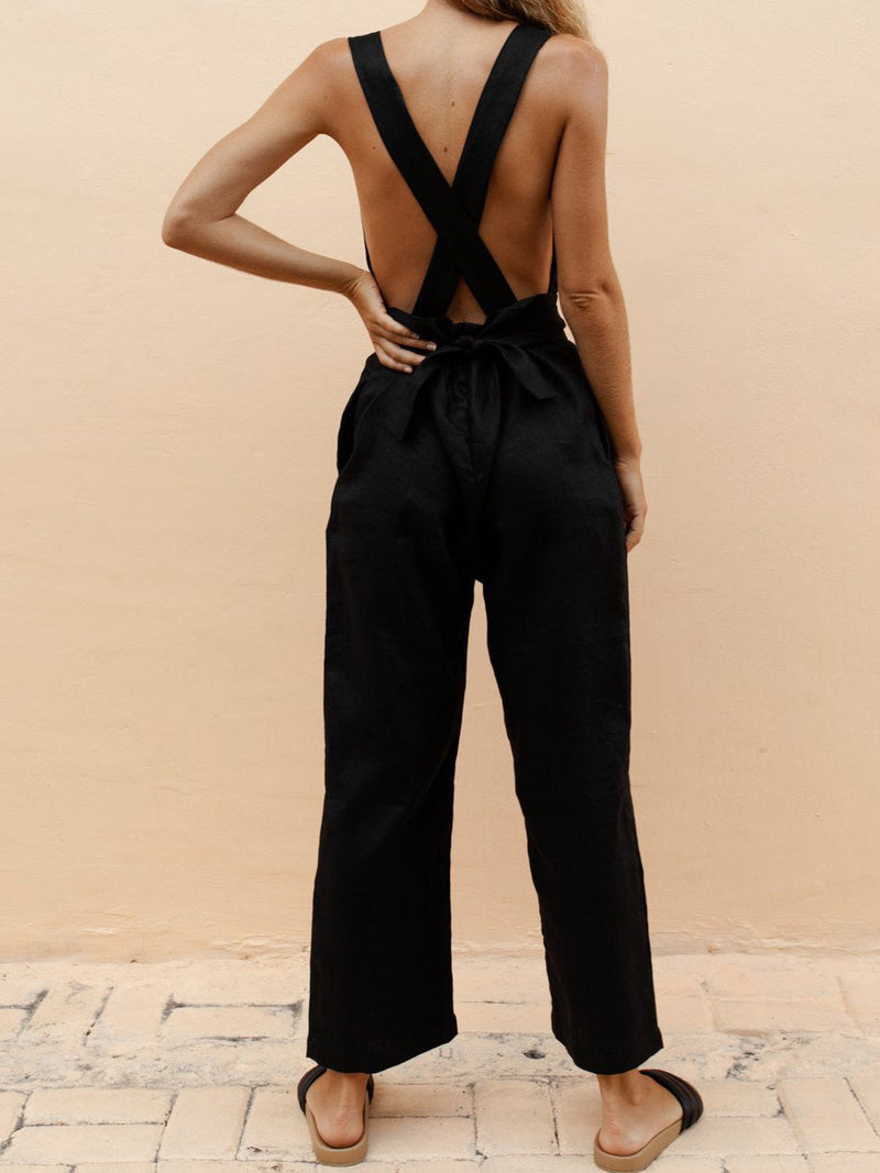 Women's Jumpsuits Square Neck Sling Pocket Jumpsuit