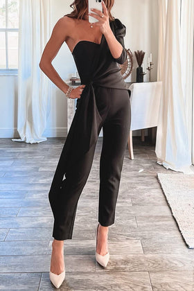 Moonlight Romance One Shoulder Side Drape Jumpsuit