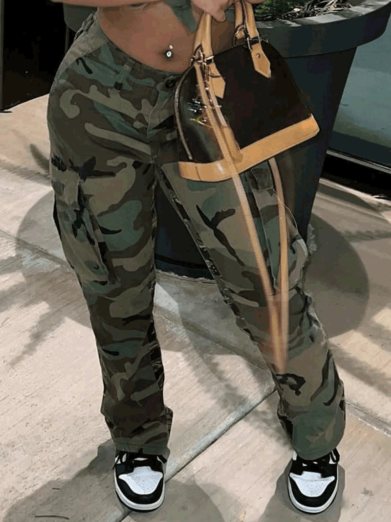 Women's Pants High Waist Pocket Camo Cargo Pants