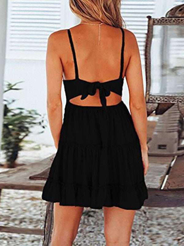 Women's Dresses Sling Lace Open Back Ruffle Dress