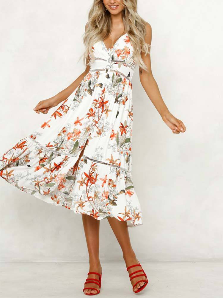 Robe Longue à Imprimé Floral Bleue