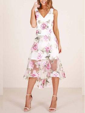 Robe Col en V à Imprimé Floral 工厂不做