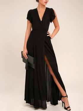 Robe Longue Col en V Noire