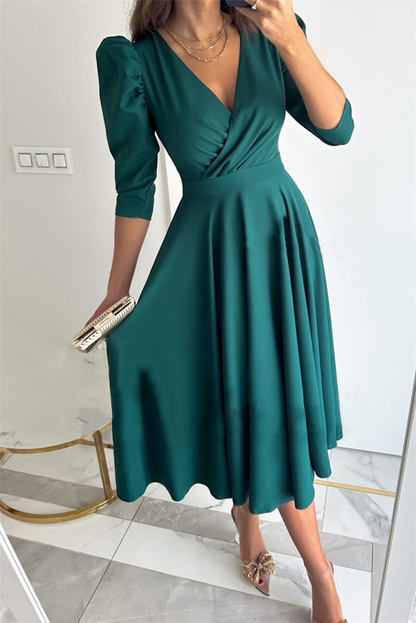 Bonjour Coco Puff Sleeve Swing Midi Dress