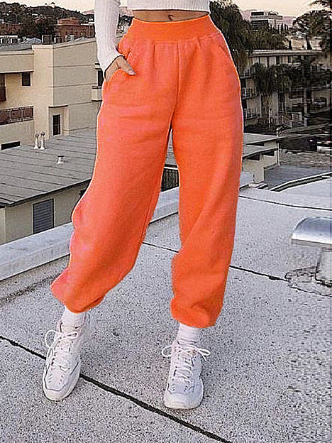 Women's Pants Solid Elastic Waist Pocket Track Pants