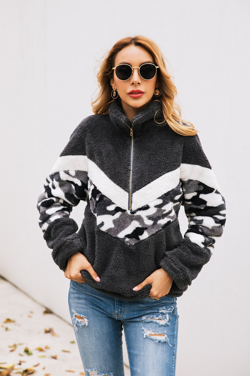 Pull Manches Longues Sherpa Sweatshirt Fermeture Éclair