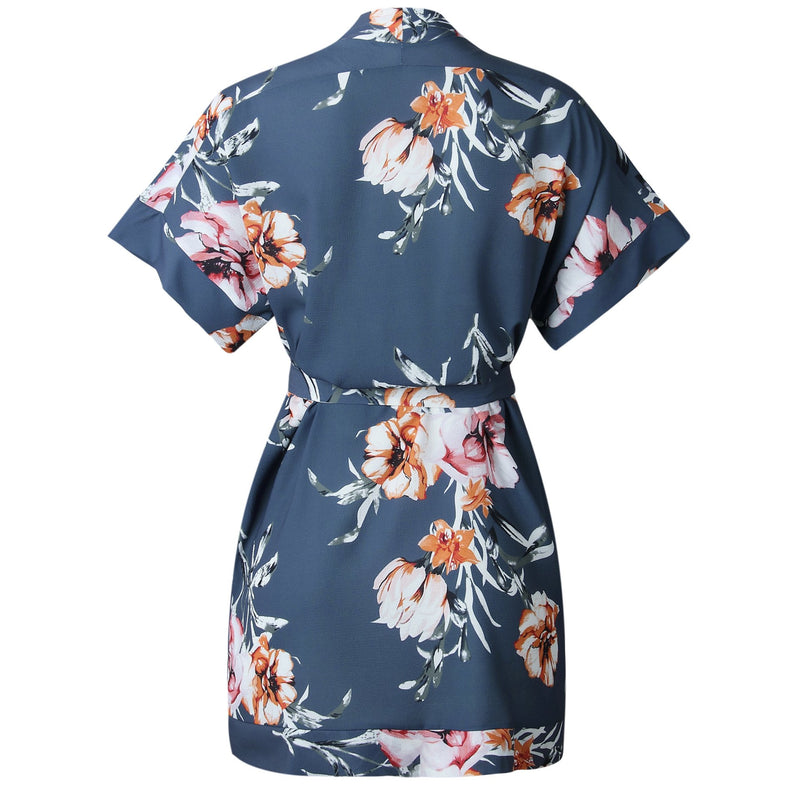 Mini Robe Floral à Col V en Boutons et Taille Ceinture