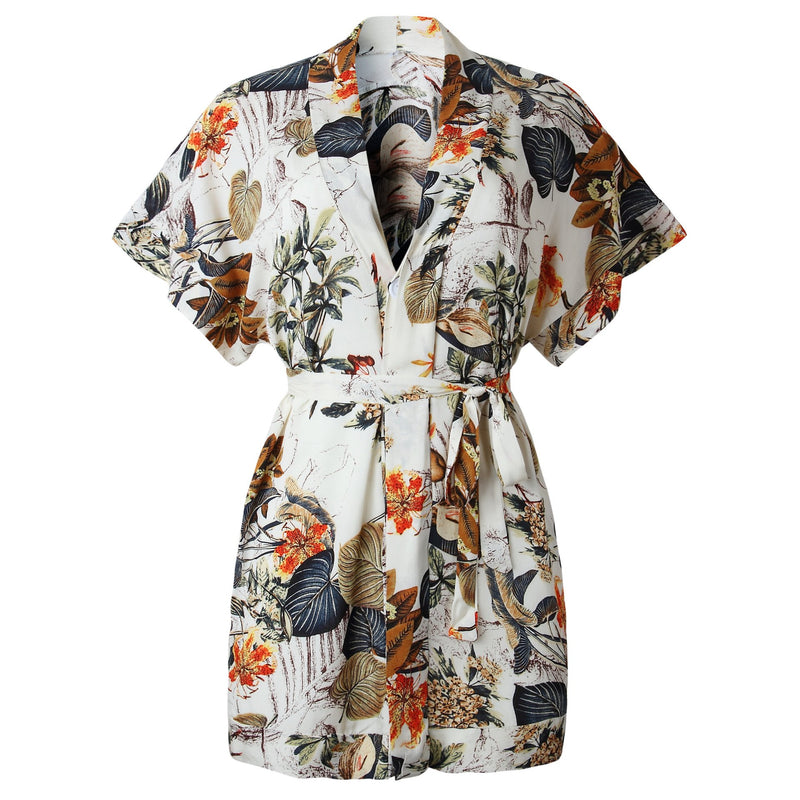 Mini Robe Floral à Col V en Boutons et Taille Ceinture