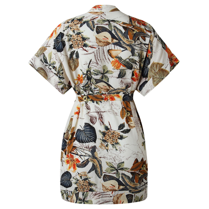 Mini Robe Floral à Col V en Boutons et Taille Ceinture