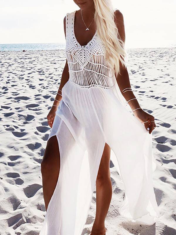 Robe de Plage Fendue Sans Manches