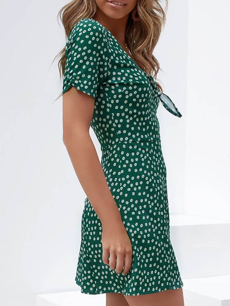 Mini-robe à Col en V et Motif à Pois