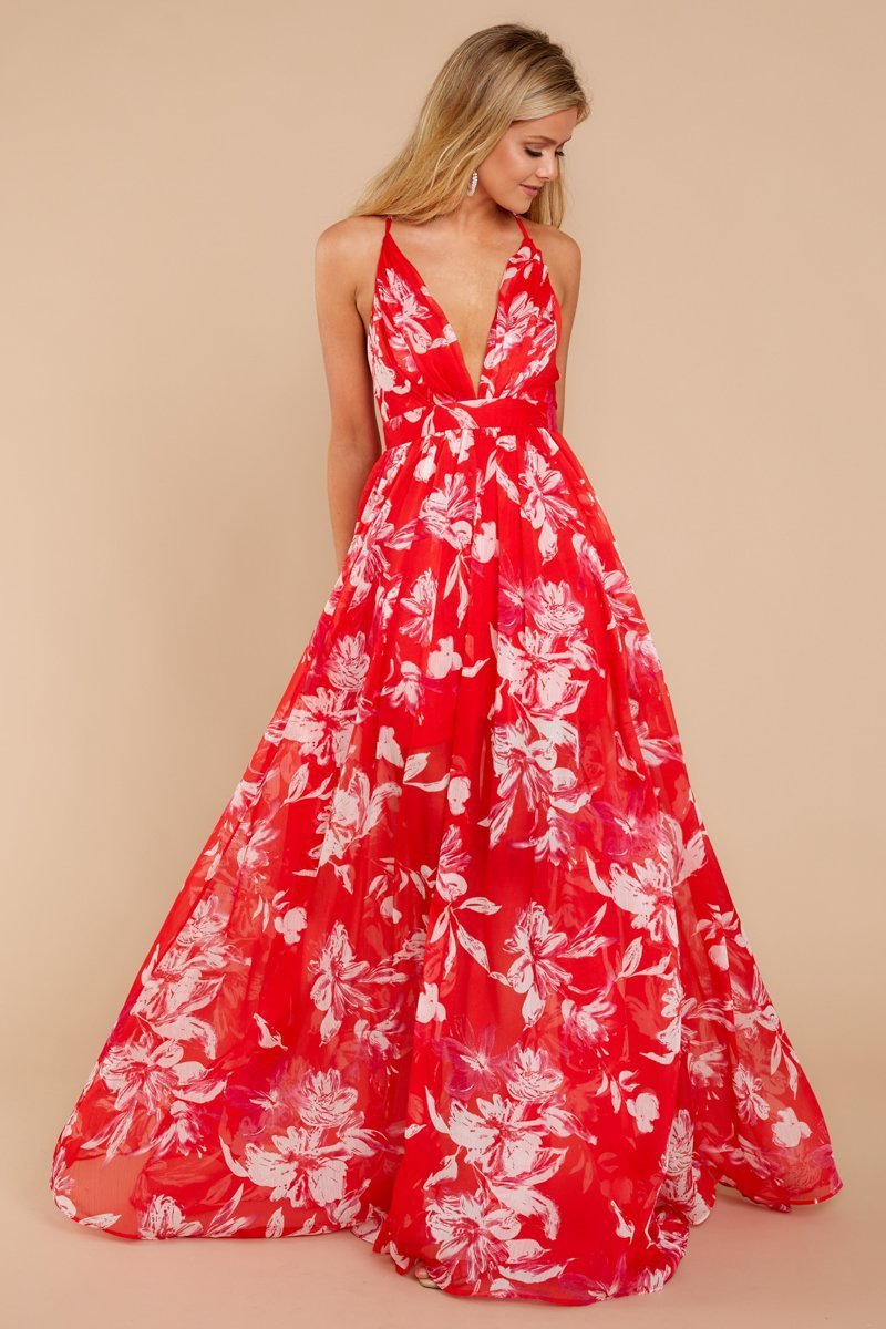 Robe Longue Plissée Dos Nu Imprimé Floral