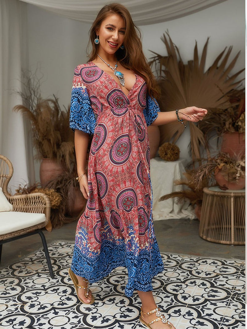 Plage Robe longue à fleurs avec col en V