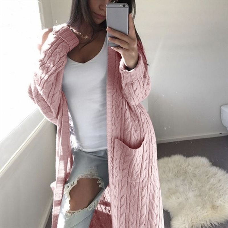 Knitted Open Front Long Sleeve Cardigan