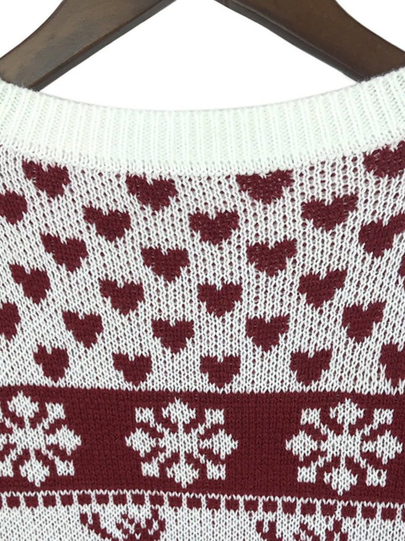 Pull en Tricot à Manches Longues et Motif Flacon de Neige et Renne