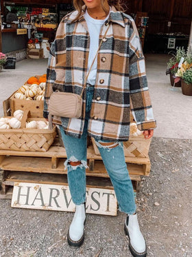 Chemise d'automne à Carreaux Boutonnée Manches Longues