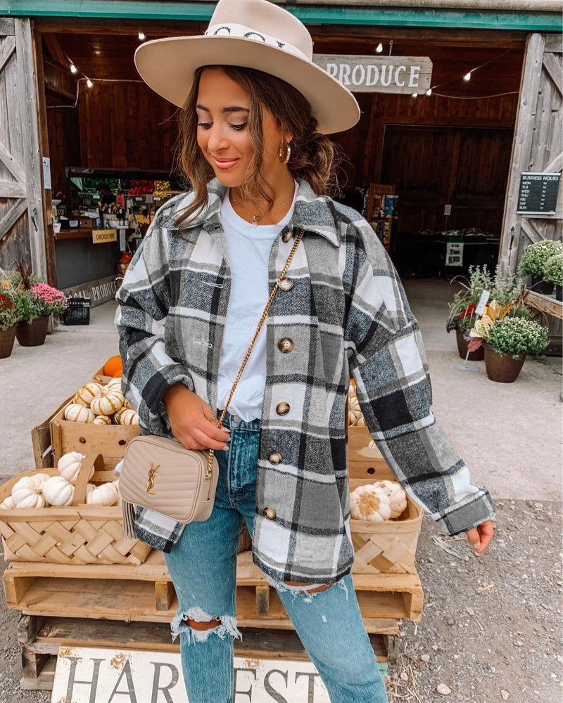 Chemise d'automne à Carreaux Boutonnée Manches Longues