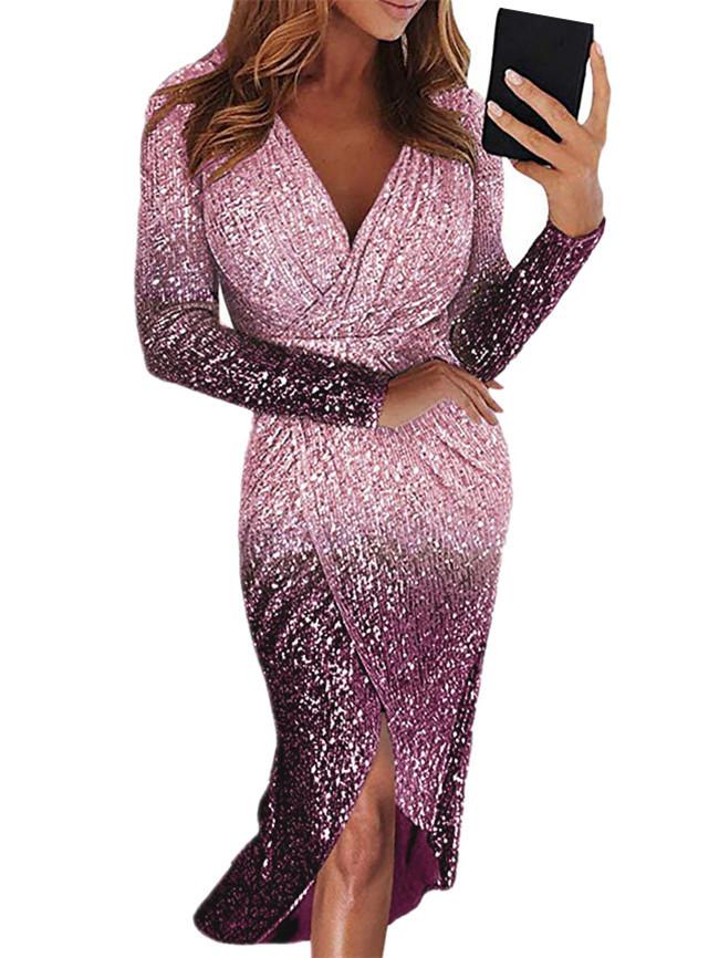 Robe Midi Brillante Croisée à Col en V Entrelacée