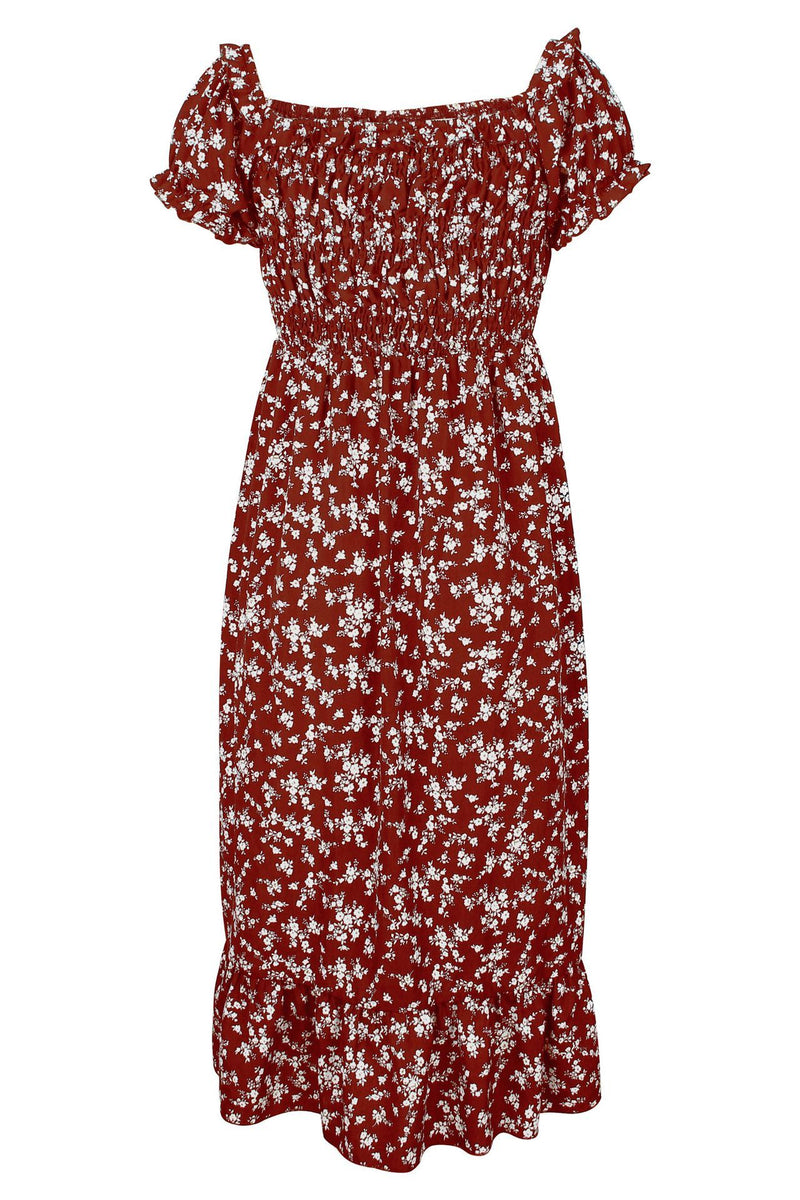 Robe Midi Floral Épaules Dénudées