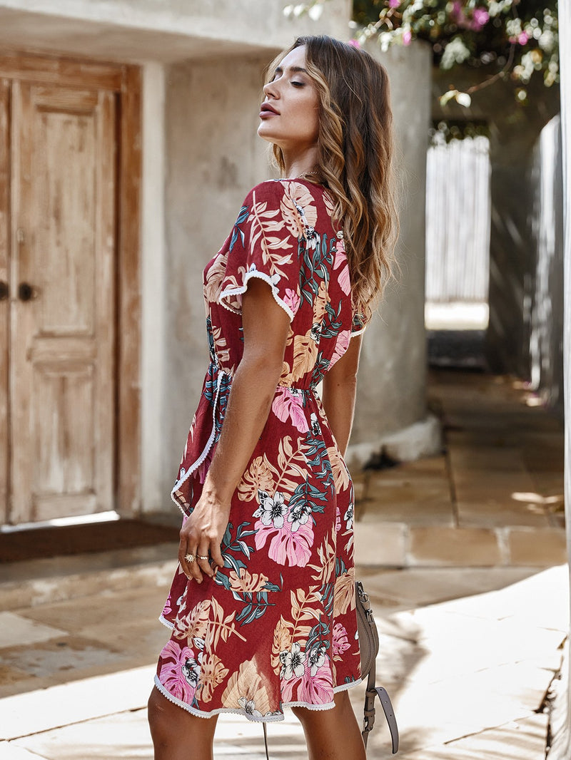 Robe à Volants Col V Floral