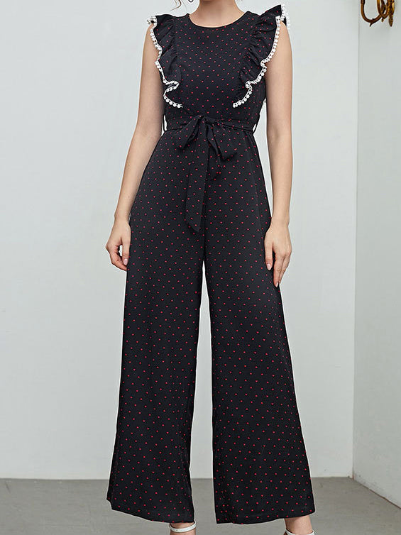 Women's Jumpsuits Lace Panel Lace Up Wide-Leg Jumpsuit