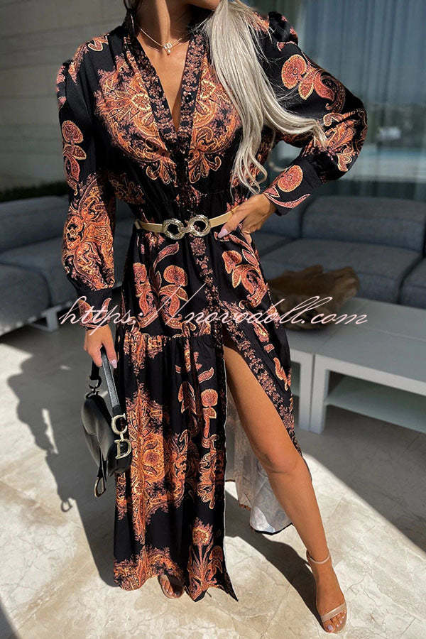 Robe Longue Imprimé Baroque Manches Longues