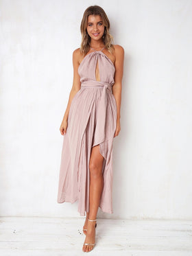 Robe Longue à Halter Sans Manches Rose Claire