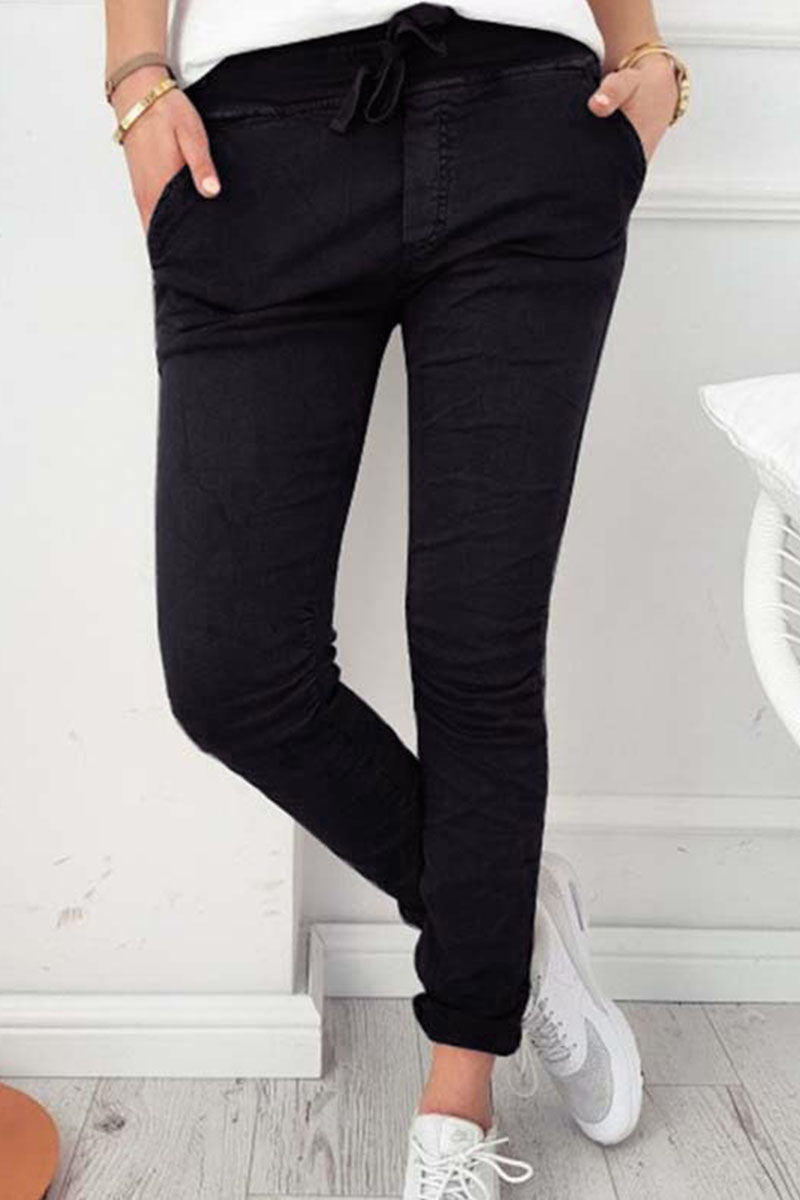 Pantalon Skinny Bas de Crayon Taille Haute Couleur Unie