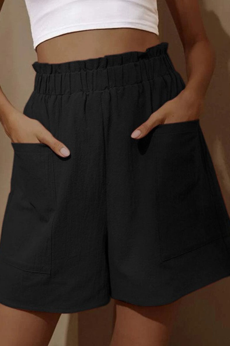 Fashion Casual Solid Pocket Loose High Waist Wide Leg Bottoms