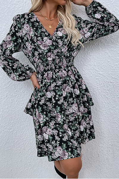 Robe Décontractée Elégante Col V Imprimée Floral