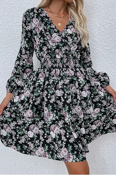 Robe Décontractée Elégante Col V Imprimée Floral