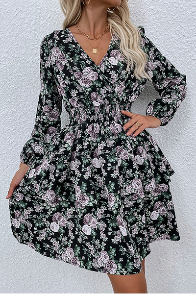 Robe Décontractée Elégante Col V Imprimée Floral