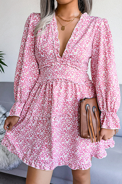 Mini Robe Décontracté Floral Fendu Col V Mini Robe