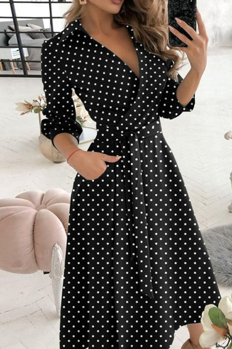 Casual Print Bandage Patchwork V Neck A Line Dresses(6 colors)