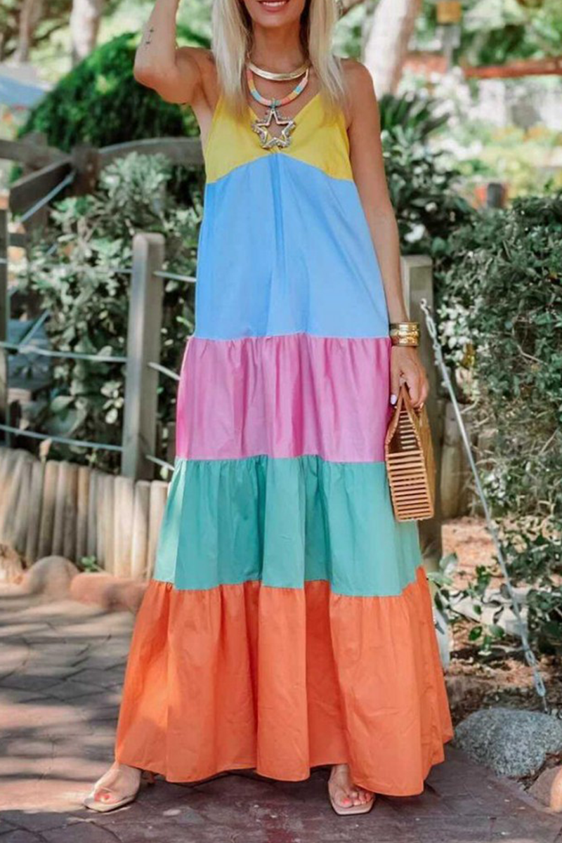 Casual Solid Split Joint V Neck Cake Skirt Dresses