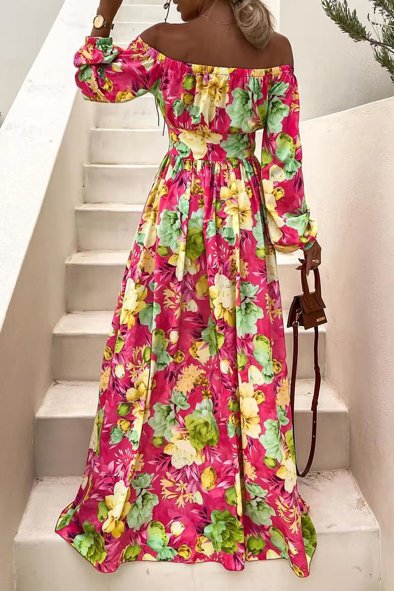 Robe Maxi Décontractée Imprimé Floral Épaules Dénudées