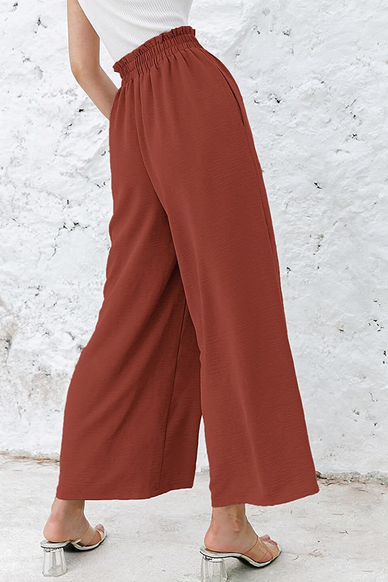 Casual Solid Patchwork Loose High Waist Wide Leg Solid Color Bottoms