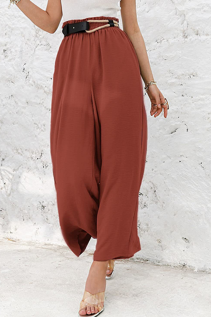 Casual Solid Patchwork Loose High Waist Wide Leg Solid Color Bottoms