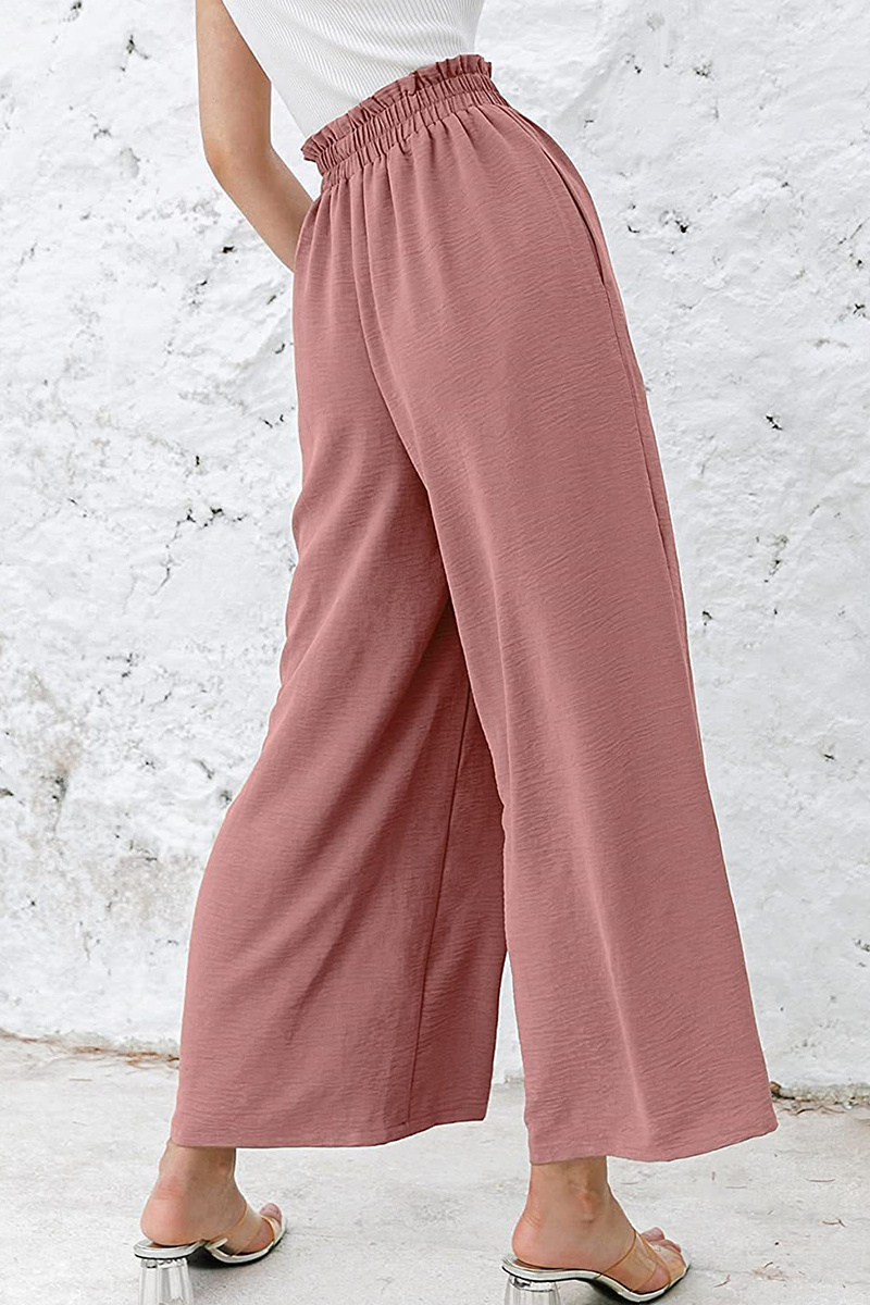 Casual Solid Patchwork Loose High Waist Wide Leg Solid Color Bottoms