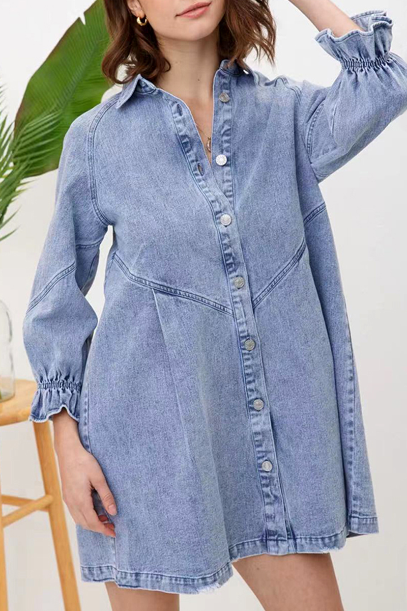 Casual Solid Patchwork Turndown Collar Shirt Dress Dresses