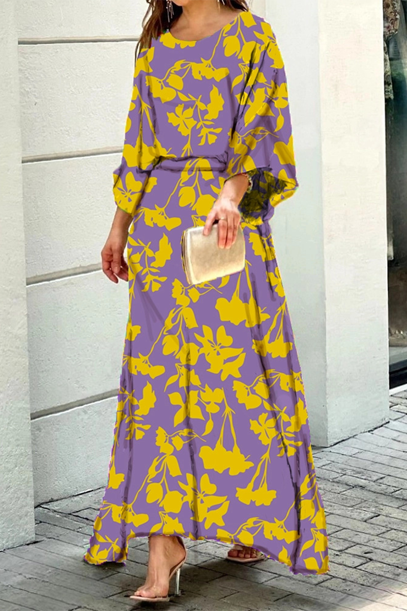 Fashion Print Patchwork O Neck Straight Dresses(8 colors)