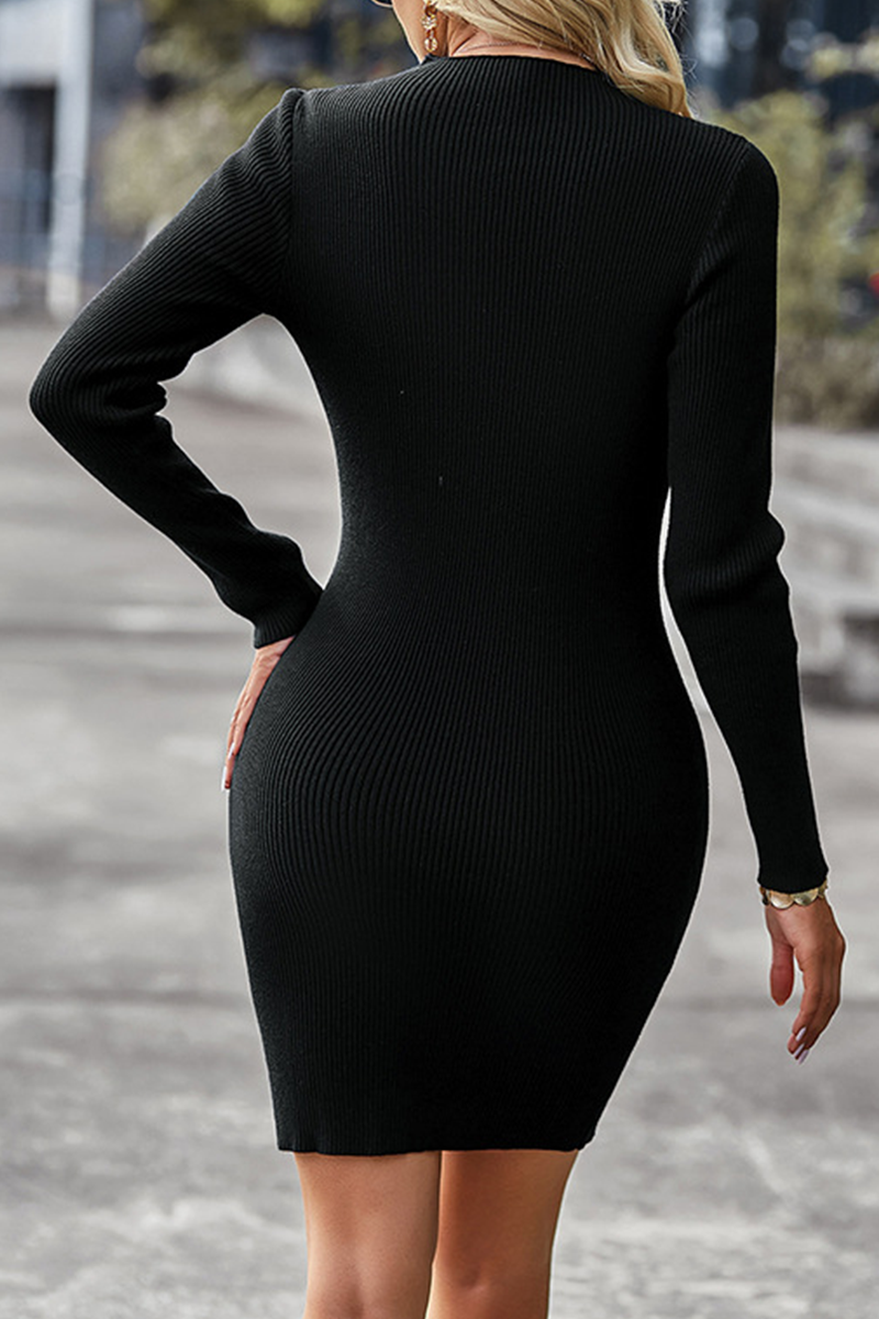 Casual Solid Hollowed Out Half A Turtleneck Pencil Skirt Dresses