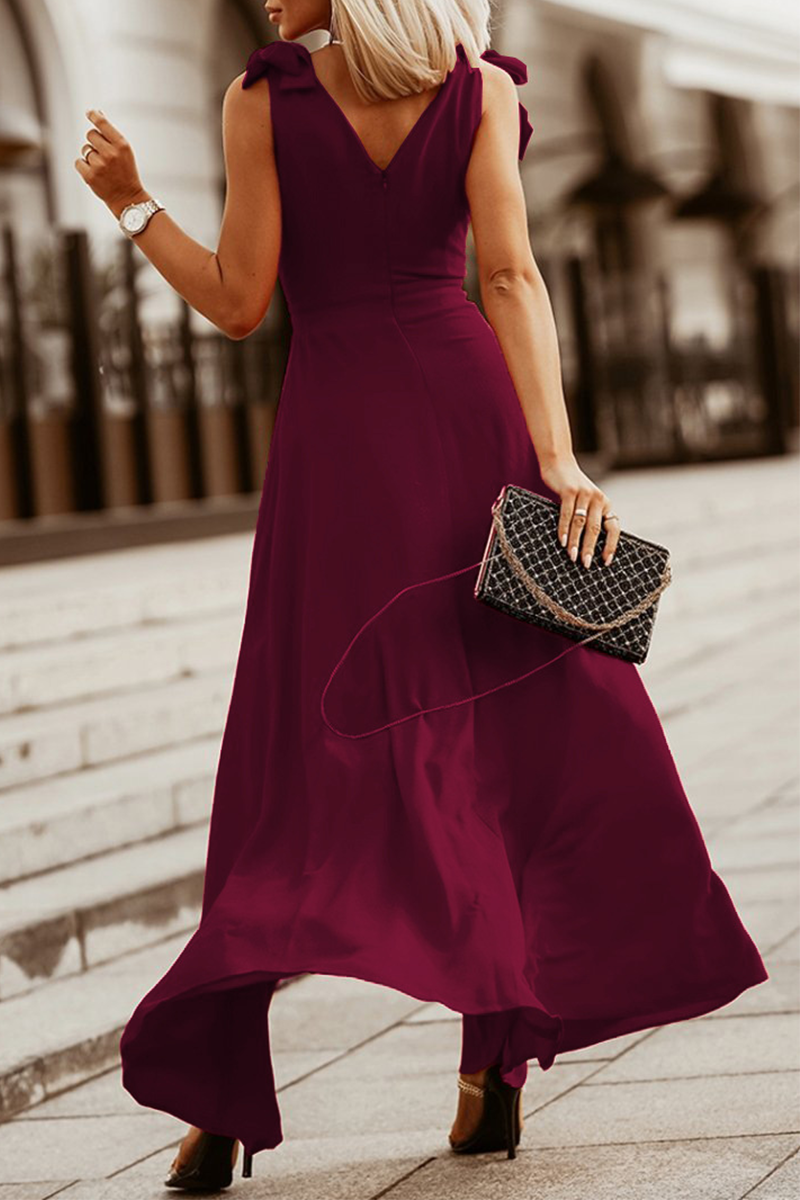 Casual Solid Bandage V Neck Cake Skirt Dresses(3 colors)