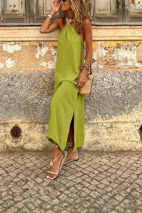 Fashion Casual Solid Solid Color Halter Long Dress Dresses